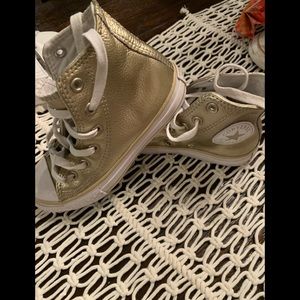 Converse Gold  leather hi tops